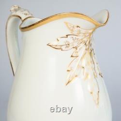 Antique H & Co Limoges France Hand Painted Pitcher Jug Gold 9 in H