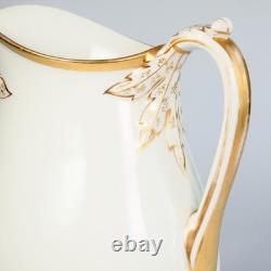 Antique H & Co Limoges France Hand Painted Pitcher Jug Gold 9 in H