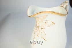 Antique H & Co Limoges France Hand Painted Pitcher Jug Gold 9 in H