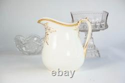 Antique H & Co Limoges France Hand Painted Pitcher Jug Gold 9 in H