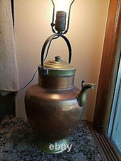 Antique Hammered Copper & Bronze water jug pitcher Lamp withShade made in Italy