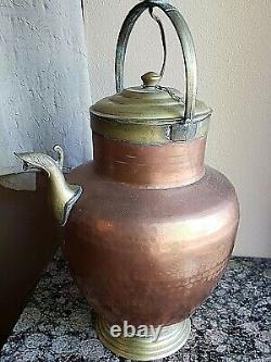 Antique Hammered Copper & Bronze water jug pitcher Lamp withShade made in Italy