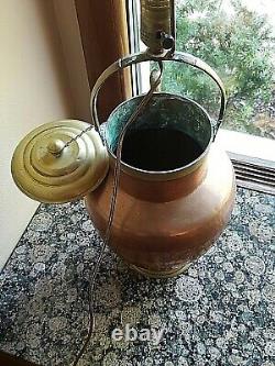 Antique Hammered Copper & Bronze water jug pitcher Lamp withShade made in Italy