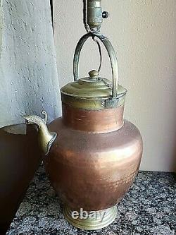 Antique Hammered Copper & Bronze water jug pitcher Lamp withShade made in Italy