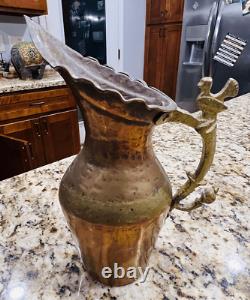 Antique Hammered Copper Persian Water Jug Pitcher Phoenix Handle