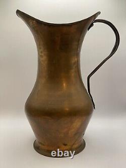 Antique Hand Hammered Copper Ewer Wine Water Can Pitcher Jug 10.5 Primitive