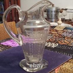 Antique Hand Made American Brilliant Period Hand Etched Water Wine Pitcher Jug