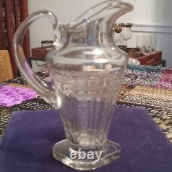 Antique Hand Made American Brilliant Period Hand Etched Water Wine Pitcher Jug