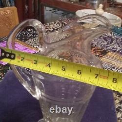 Antique Hand Made American Brilliant Period Hand Etched Water Wine Pitcher Jug