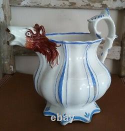 Antique Horse Head Spout Water Pitcher Jug English Pottery 1840 Victorian Teapot