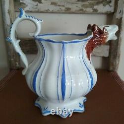 Antique Horse Head Spout Water Pitcher Jug English Pottery 1840 Victorian Teapot