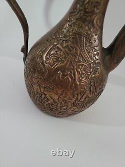 Antique Islamic Persian Copper Water Jug Pitcher Coffe Pot Ewer Engraved