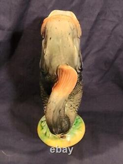 Antique Italian Majolica Gurgle Leaping Out Of Water Fish Jug Pitcher 10.5