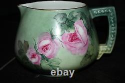 Antique JEAN POUYAT LIMOGES Cider Lemonade Pitcher JPL Water Jug ROSES 1891-1932