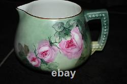 Antique JEAN POUYAT LIMOGES Cider Lemonade Pitcher JPL Water Jug ROSES 1891-1932