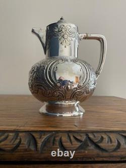 Antique James Deakin Ornate Heavily Decorated Silver Plate Pitcher Water Jug