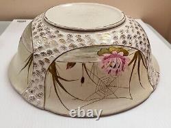 Antique Jug Pitcher And Bowl Wash Set Water Lily Spiderweb Ceramic Hand Painted