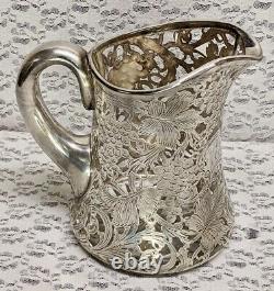 Antique La Pierre Sterling Overlay Water Pitcher Vintage Grape Pattern As Is