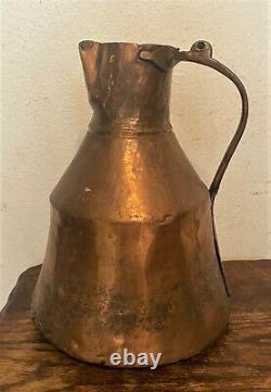 Antique Large French Primitive Hammered Copper Water Jug Pitcher 12.5