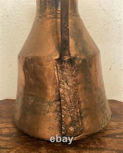 Antique Large French Primitive Hammered Copper Water Jug Pitcher 12.5