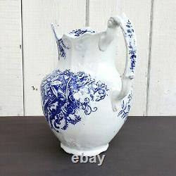 Antique Large Orchid Floral Transferware Ironstone Vintage Jug Water Pitcher