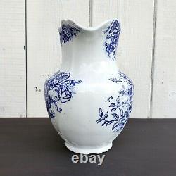 Antique Large Orchid Floral Transferware Ironstone Vintage Jug Water Pitcher