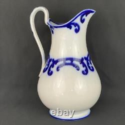 Antique Large Victorian Water Jug Pitcher Mid 19thc Minton Flow Blue 12 & 3/4