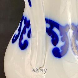 Antique Large Victorian Water Jug Pitcher Mid 19thc Minton Flow Blue 12 & 3/4