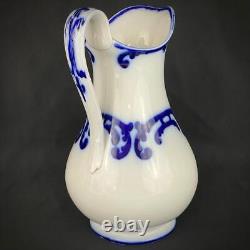 Antique Large Victorian Water Jug Pitcher Mid 19thc Minton Flow Blue 12 & 3/4