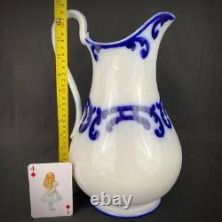 Antique Large Victorian Water Jug Pitcher Mid 19thc Minton Flow Blue 12 & 3/4