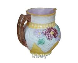 Antique Majolica Daisy Flowers & Lace Water Pitcher Jug Carafe 7