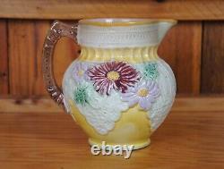 Antique Majolica Daisy Flowers & Lace Water Pitcher Jug Carafe 7