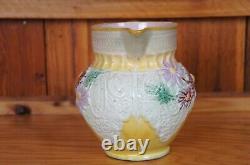 Antique Majolica Daisy Flowers & Lace Water Pitcher Jug Carafe 7