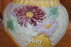 Antique Majolica Daisy Flowers & Lace Water Pitcher Jug Carafe 7