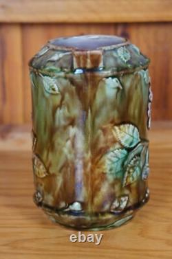 Antique Majolica French Barbotine Dog Rose Flower Blossom Water Pitcher Jug 6