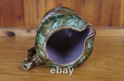Antique Majolica French Barbotine Dog Rose Flower Blossom Water Pitcher Jug 6
