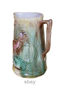 Antique Majolica Heron Crane Stork Bird Water Lily Creamer Pitcher Jug 7