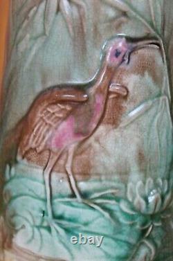 Antique Majolica Heron Crane Stork Bird Water Lily Creamer Pitcher Jug 7