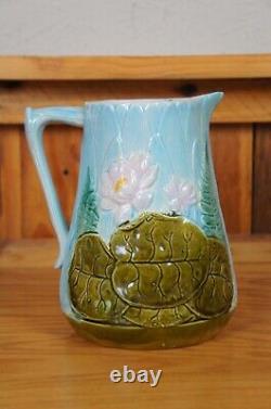 Antique Majolica Joseph Holdcroft Pond Lily Creamer Water Pitcher Jug 7