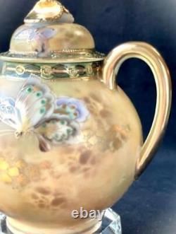 Antique Meiji Era Old Pottery Water Jug Pitcher 5.1 inch butterfly Japanese