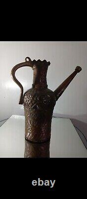 Antique Mid Century Copper Bronze Water Jug Pitcher Ewer 12