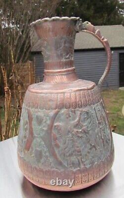 Antique Middle East Copper Engraved Large Water Jug Ewer