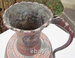 Antique Middle East Copper Engraved Large Water Jug Ewer