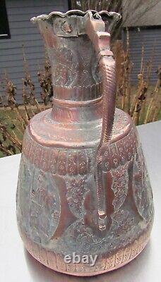 Antique Middle East Copper Engraved Large Water Jug Ewer