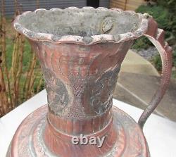 Antique Middle East Copper Engraved Large Water Jug Ewer