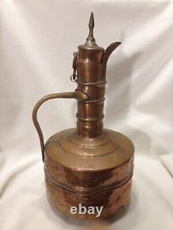 Antique Middle Eastern Copper & Brass Pitcher Ottoman Lidded Water Jug Ewer 13.5