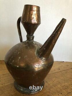 Antique Middle Eastern Hand Hammered Hand Engraved Copper Jug/Pitcher/Water Can