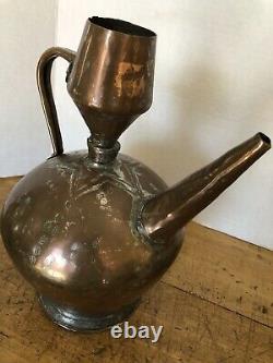 Antique Middle Eastern Hand Hammered Hand Engraved Copper Jug/Pitcher/Water Can