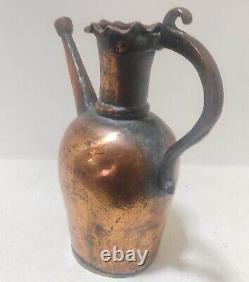 Antique Middle Eastern Heavy Brass Casting Water Vessel Old Pitcher Washed Jug