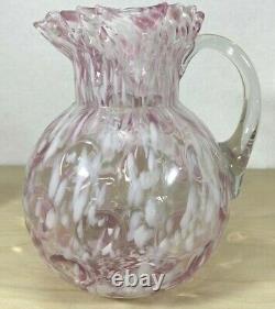 Antique Northwood Coin Dot Inverted Pink & White Ball Jug Pitcher & 6 Tumblers